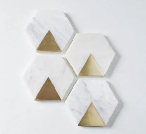 Juego de 4 elegantes y lujosos posavasos de latón ecológicos, artesanales, artesanales, hexagonales, alfombrillas de mármol, bebidas de mesa sostenibles, octogonales - Product Image 1