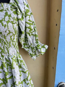 Robe longue bohème robe en coton à fleurs robe verte imprimée à la main - Product Image 4