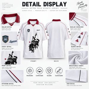 Custom <b>Western</b> Polo Collar Breathable Mesh Jersey Retro Graphic Polo Jersey Sports <b>Shirt</b> Team Fan Raglan Sleeve Sports Jersey - Product Image 3
