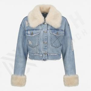 European American Washed Denim Short Jackets Slim Fit Fashion Customized Color <b>Coat</b> Women Raw Edge Stylish Outerwear Streetwear - Product Image 1