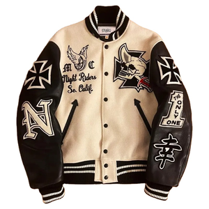 Chaqueta de Invierno de Anime Vintage con Logotipo Personalizado para Hombre, de Cuero Genuino, Mangas Largas, Diseño Sólido, Cuello Alto, Bordado - Product Image 5
