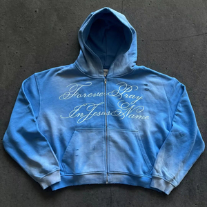 Sudaderas con capucha con cremallera vintage lavadas con ácido desgastadas de algodón nuevo de peso pesado bordado con diseño de impresión de logotipo personalizado para hombres - Product Image 1