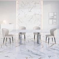 Table à manger rectangulaire en marbre de 220 cm, design moderne de New York, stable, blanc argenté, 6 places, meubles de salle à manger, acier inoxydable