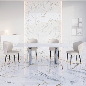 New York Modern Design 220cm Marble Rectangle <b>Dining</b> <b>Table</b> Stable White and Silver 6-Seater Home Furniture - Product Image 3