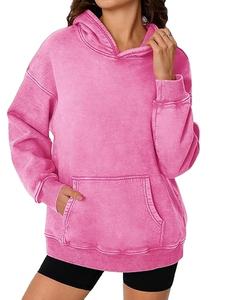 Sweat-shirt à capuche pour femme, coupe ample, manches longues, style streetwear, délavé à l'acide, personnalisable OEM ODM, polyester/coton - Product Image 3