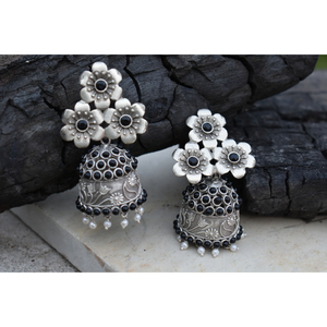 ต่างหูหมุดหินลายดอกไม้ทำด้วยมือ,ต่างหูแบบห่วงขนาดใหญ่ทำจากเงินดีไซน์ทองเหลืองสำหรับสุภาพสตรีและสุภาพสตรี - Product Image 1