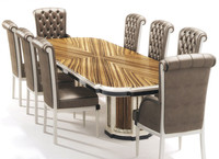 Table à manger moderne et durable avec plateau en marbre et base en métal pour usage hôtelier, écologique et imperméable, mobilier de salle à manger 6 places