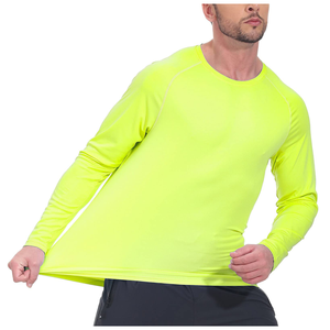 Men's <b>Neon</b> Yellow Long Sleeve O-Neck Quick Dry Knitted <b>T</b>-<b>Shirt</b> Regular Fit Solid Color Trackstar OEM Private Label TSI-G05-P0005 - Product Image 2