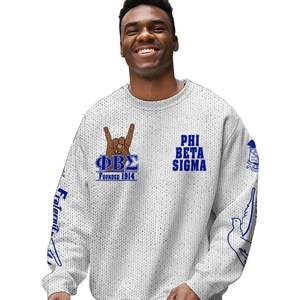 Phi Beta Sigma 1914 pull en tricot acrylique bleu blanc Chenille lettres grecques Sigma Beta fraternité vêtements pull - Product Image 5