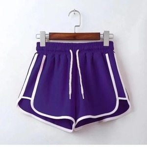 Short de planche en coton et lin taille haute pour femmes européennes et américaines à la mode bourgeon floral grande jambe large cordon de serrage teint uni - Product Image 3