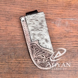 Nouvelle mode occidentale cheveux fabriqués à la main sur cuir repoussé couteau de poche gaine Western Floral pleine fleur en cuir véritable couteau couverture - Product Image 1
