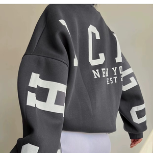 Custom logo Oversize Puff Printing Fleece Hoodie Women Wholesale Cotton Round Neck <b>Vintage</b> <b>Sweatshirt</b> Women - Product Image 6