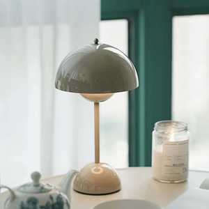 Lámpara de mesa Juso Home Mushroom, pequeña, de cerámica blanca con cuerpo de metal, LED, táctil, regulable, funciona con pilas, para dormitorios, diseño moderno. - Product Image 6