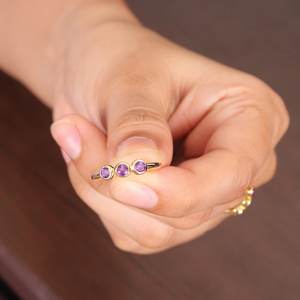 แหวนพลอยอเมทิสต์ชุบเงินแท้925ฐานฐานทองขนาด5มม. เครื่องประดับแฟชั่นทำด้วยมือชั้นดีสำหรับผู้หญิง - Product Image 2