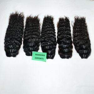 Vente en gros vendeurs de cheveux vierges non transformés paquets de tissage noirs indiens cheveux bruts bouclés branche alignée sur les cuticules cheveux humains - Product Image 4