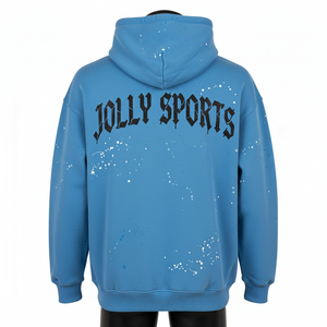 เสื้อฮู้ดผู้ชายผ้าคอตตอนผสมขนแกะหนานุ่ม 320 GSM สีน้ำเงิน สไตล์สตรีทแวร์ พิมพ์ลายพัฟฟ์ ปักโลโก้ เสื้อฮู้ดพื้นฐาน - Product Image 2