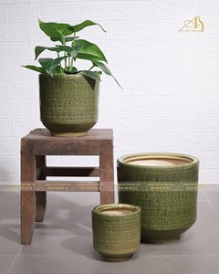 กระถางดอกไม้ FI134H24เซรามิกสีเขียวร่วมสมัยพร้อมผิวเคลือบสังกะสีสำหรับบ้านสวนโรงแรมช่วยเพิ่มการปลูกทิวทัศน์ขนาดเล็ก - Product Image 4