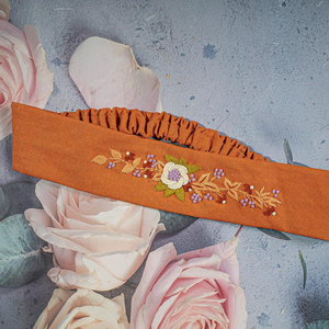Floral Embroidered <b>Headband</b> Linen Turban Cute Flower Garden Embroidery Hairband Vintage Hair Accessories OEM Made in Vietnam - Product Image 1