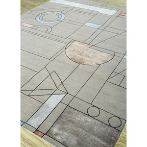 Tapis en laine et soie de bambou noué à la main Kavi gris et noir, design Théorie du Chaos, rectangulaire géométrique pour la maison et la voiture, modèle Eskn-1006 - Product Image 2