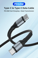 Kabel pengisi daya cepat, Usb C ke Tipe C Pd 60w 20v 3a, kepang nilon 1m 2m 3m