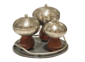 Ensemble de 3 récipients de stockage des aliments pour la vaisselle Couvercle Base en bois avec dessus en acier inoxydable Conception perforée Couleur argentée Pot de stockage des épices Utilisation - Product Image 6