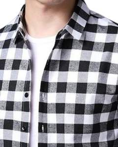 Chemise à carreaux noire et blanche personnalisée pour homme, manches longues, boutonnée, décontractée, en flanelle de coton, pour tous les jours, style streetwear - Product Image 4