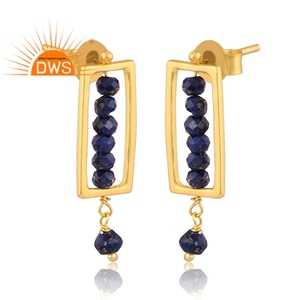 Meilleure qualité de boucles d'oreilles en argent sterling plaqué or 18 carats en lapis lazuli naturel perlé avec pierres précieuses Demi Fine Jewelry Manufacturer - Product Image 2