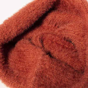 Logo Knit Winter Color Block Stripe Fluffy Beanie Warm Fuzzy Knit Winter Hat Mohair Beanie - Product Image 2