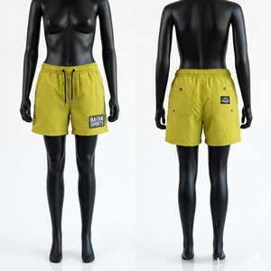 Premium 120 GSM polyester quick dry women swim <b>shorts</b> <b>lime</b> <b>green</b> elastic waist woven logo patch comfort fit <b>shorts</b> for women - Product Image 4