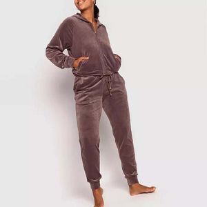 Ensemble de survêtement en velours de haute qualité pour femmes et hommes, élégant, 2 pièces, sweat à capuche et pantalon zippés, taille oversize - Product Image 4