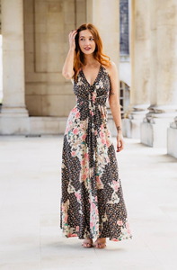 Loveda Venta Caliente Mujeres Verano Sexy A-line Halter Volver Flor Impreso Vestido de tirantes - Product Image 4