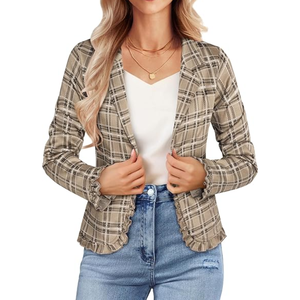 Blazers informales de trabajo, chaquetas de otoño 2024 para mujer, traje de algodón transpirable con Bolsillos de solapa de manga larga - Product Image 1
