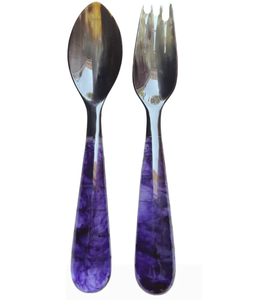 Couverts à tête de corne avec manche en résine 2 pièces cuillère vaisselle de table folklorique ensemble de couverts à salade ustensiles de cuisine design tendance fait à la main - Product Image 3