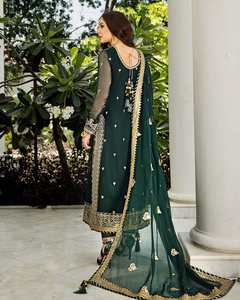 Indien pakistanais dernière mousseline de soie brodée Salwar Kameez avec maçonnerie lourde Collection de mariage de luxe vente chaude robe 0400 - Product Image 3
