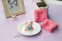 Moule à gâteau en silicone 3D texturé en forme d'ours en peluche avec nœud, moule à dessert DIY en forme de lapin mignon pour pâtisserie professionnelle