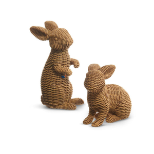 2024 nueva estatua de conejitos de mimbre de resina de Pascua, adornos de conejo, estatuilla, artesanías de animales, escultura de decoración de escritorio de Mesa para el hogar - Product Image 3