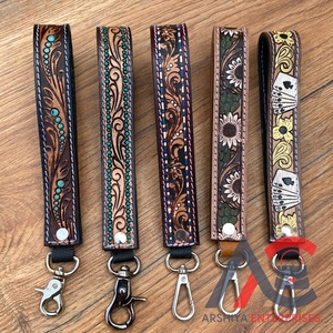 OEM/ODM lanière de téléphone d'identité en cuir usiné à la main de haute qualité personnalisée pour femmes porte-clés bracelet en cuir de vachette dragonne de luxe - Product Image 1