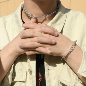 Bijoux fantaisie Hip Hop, chaîne à clips en papier, chaîne polyvalente de style INS, design géométrique, chaîne cubaine en moissanite pour hommes et femmes - Product Image 6