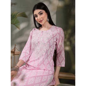 Kurta Recta con Cuello de Solapa para Mujer, Estampado Paisley, Algodón Puro, con Detalles de Hilo Tejido, Transpirable, Estilo Chino para Oficina - Product Image 2