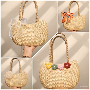 กระเป๋าถือหวายสำหรับผู้หญิงเป็นมิตรต่อสิ่งแวดล้อมทำด้วยมือสไตล์ผักตบชวาธรรมชาติจากดอกไม้หวายสไตล์เวียดนาม - Product Image 6