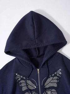Hot Selling OEM Design Fully Bling Customized Style Rhine Stone <b>Hoodie</b> Thermal Cotton <b>Lined</b> <b>Hoodie</b> Lowest Price New Arrival - Product Image 3