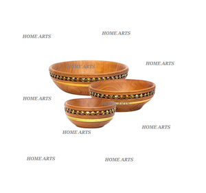 Bol de service de nourriture en bois avec bordure en fer forme ronde bol de service de nourriture de taille personnalisée pour l'usage de restaurant d'hôtel - Product Image 3