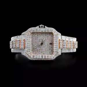 Hip Hop Style Luxurious Baguette Moissanite Diamond Crafted Square Glass Stainless Steel <b>Mechanical</b> <b>Watch</b> Customizable Enhance - Product Image 1