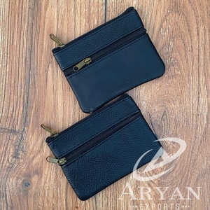 New Personalized Two Zip Genuine Leather Pouch Women's Mini Real Leather Custom Coin Purse Small <b>Wallet</b> Credit <b>Card</b> Holder Cases - Product Image 1