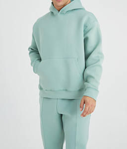 ชุดวอร์มซิปผู้ชายคุณภาพสูง น้ำหนักมาก พิมพ์โลโก้ได้ตามต้องการ 2 ชิ้น สไตล์สตรีทแวร์ลำลองสำหรับฤดูหนาว ผ้าคอตตอน 220 กรัม แบบเรียบ สีพื้น เสื้อฮู้ดและกางเกงขายาว - Product Image 5