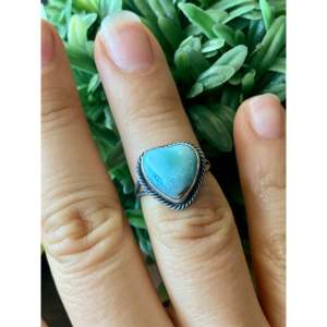 Bague en argent sterling artisanale Navajo avec larimar, taille 5.75, bijoux en pierres précieuses fines - Product Image 2