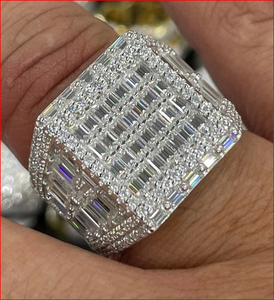 แหวนฮิปฮอปบาแกต4แถวสีเงินสเตอร์ลิง925พร้อมเพชรที่เจียระไนมาอย่างสมบูรณ์สำหรับเครื่องประดับแฟชั่นของผู้ชาย - Product Image 2