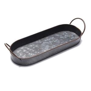Plateau de service ovale en métal galvanisé avec garniture antirouille et poignée en métal pour une taille parfaite pour servir vos aliments et boissons préférés - Product Image 2