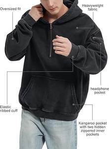 Sweat à capuche personnalisé 100% coton avec fermeture éclair quart de tour, effet délavé, vintage, coupe oversize, en molleton épais, style streetwear pour homme - Product Image 3