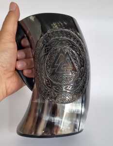 Tasse à bière et à café en corne de corne de sculpture viking naturelle fabriquée à la main personnalisée pour les restaurants d'hôtel à domicile de l'Inde. - Product Image 3
